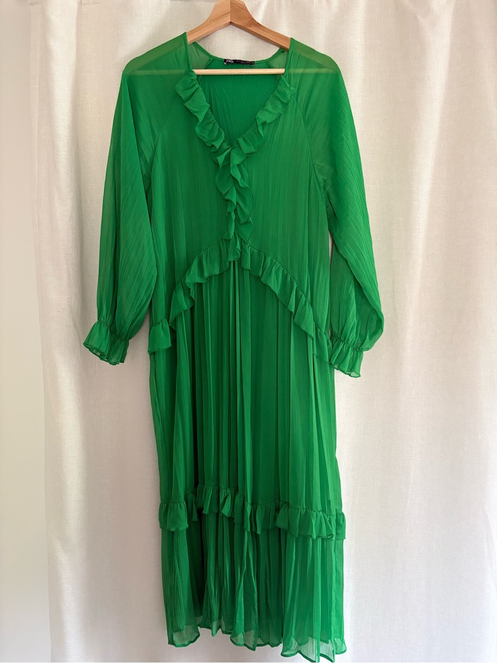 Zara Green Ruffle Maxi Dress